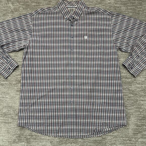 Cinch Shirt Mens XL Gray Pink Plaid Button Down Long Sleeve Western Rodeo Cowboy - Picture 2 of 12